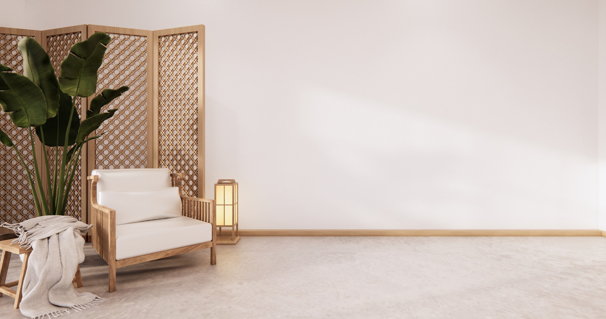Wooden Foldable Partition and Armchair in the Room 
